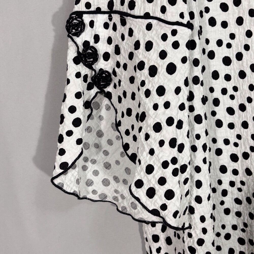 Ali Miles Tunic Top Womens XL White With Black Polka Dots 3/4 Sleeves Hi Low Hem - Picture 8 of 11
